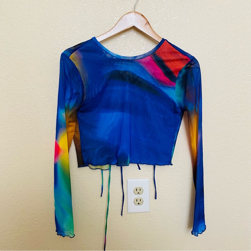 Zara Multicolor Mesh Long Sleeve Crop top